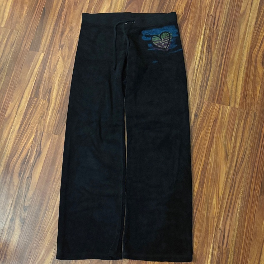 Juicy Couture 2000s Black Terrycloth Pants Graffiti Writing Size Small